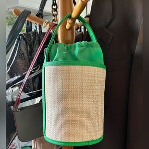 Neiman Marcus Raffia Bag with Green Trim